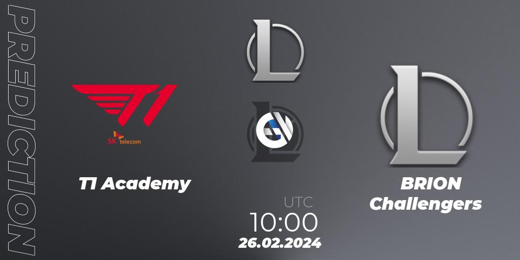 Prognoza T1 Academy - BRION Challengers. 26.02.2024 at 10:00, LoL, LCK Challengers League 2024 Spring - Group Stage