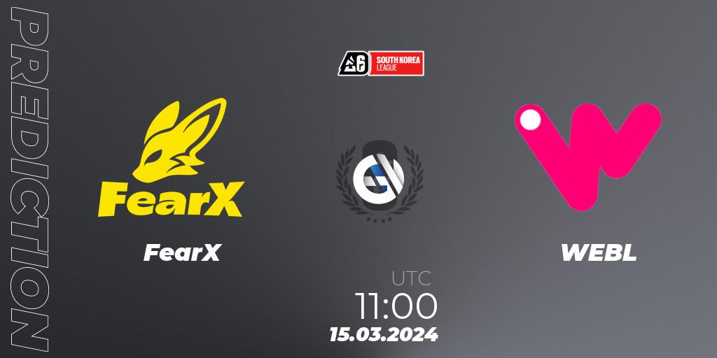 Prognoza FearX - WEBL. 15.03.2024 at 11:00, Rainbow Six, South Korea League 2024 - Stage 1