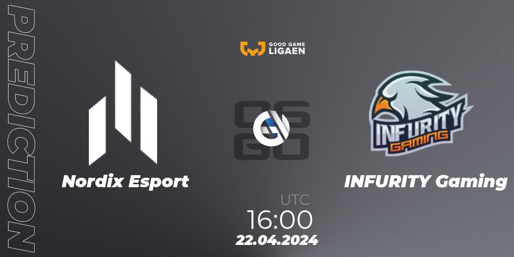 Prognoza Nordix Esport - INFURITY Gaming. 22.04.2024 at 16:00, Counter-Strike (CS2), Good Game-ligaen Spring 2024