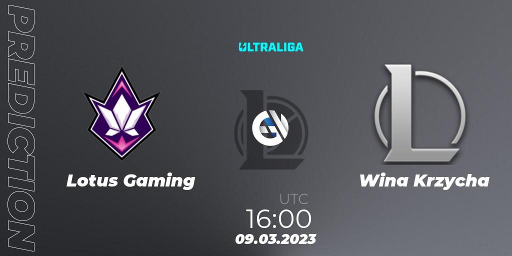 Prognoza Lotus Gaming - Wina Krzycha. 09.03.2023 at 16:00, LoL, Ultraliga 2nd Division Season 6