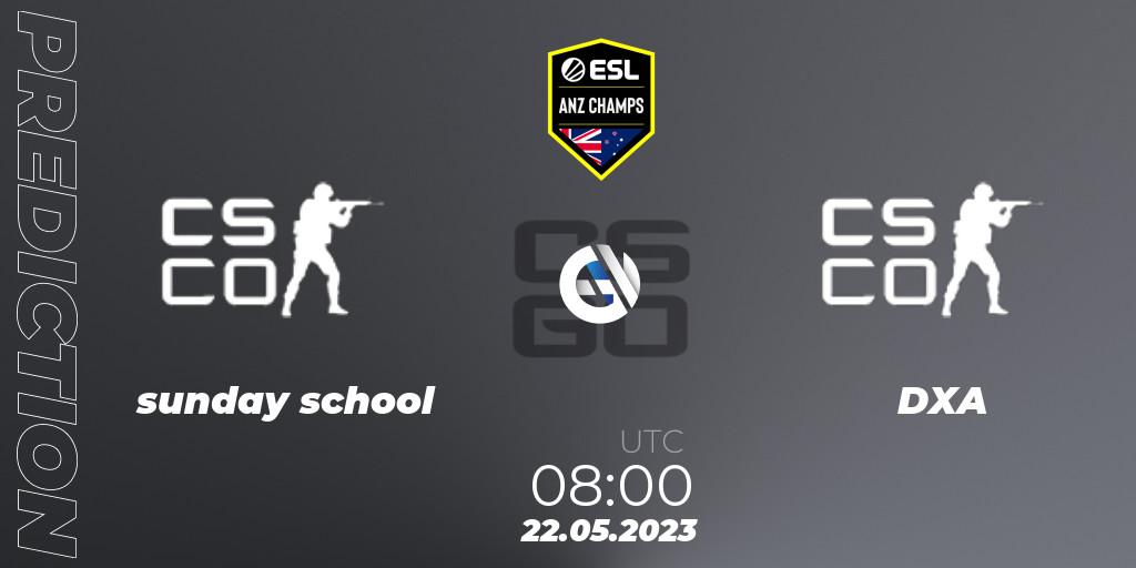Prognoza sunday school - DXA Esports. 22.05.2023 at 08:00, Counter-Strike (CS2), ESL ANZ Champs Season 16