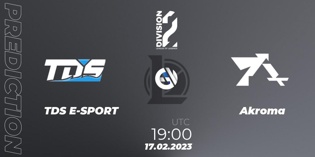 Prognoza TDS E-SPORT - Akroma. 17.02.2023 at 19:00, LoL, LFL Division 2 Spring 2023 - Group Stage