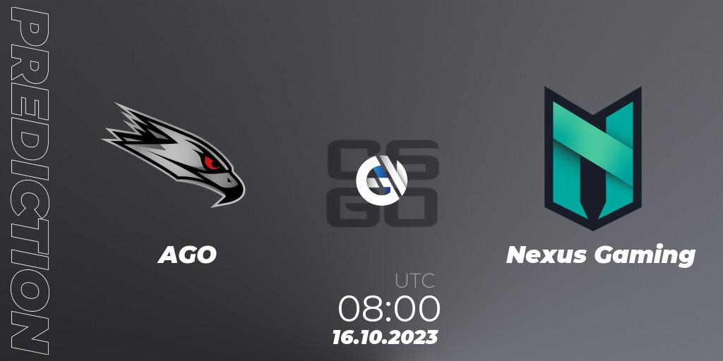 Prognoza AGO - Nexus Gaming. 16.10.2023 at 09:00, Counter-Strike (CS2), European Pro League Season 11: Division 2