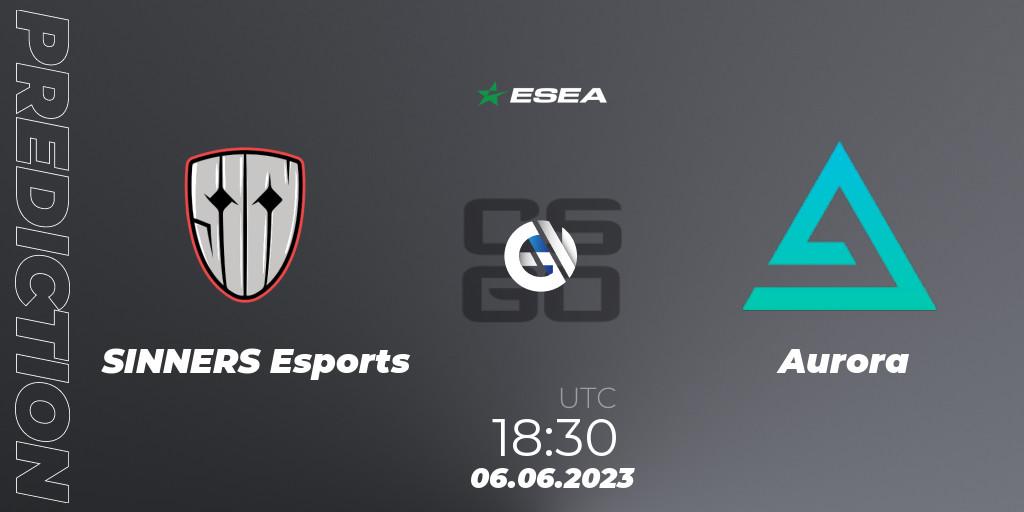 Prognoza SINNERS Esports - Aurora. 06.06.2023 at 17:00, Counter-Strike (CS2), ESEA Advanced Season 45 Europe