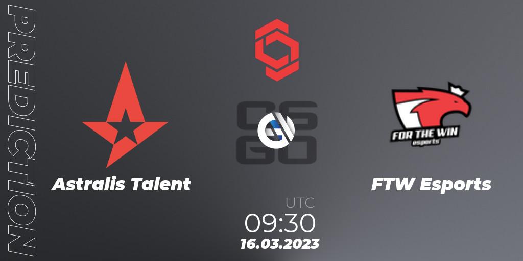 Prognoza Astralis Talent - FTW Esports. 16.03.2023 at 09:30, Counter-Strike (CS2), CCT Central Europe Series 5 Closed Qualifier