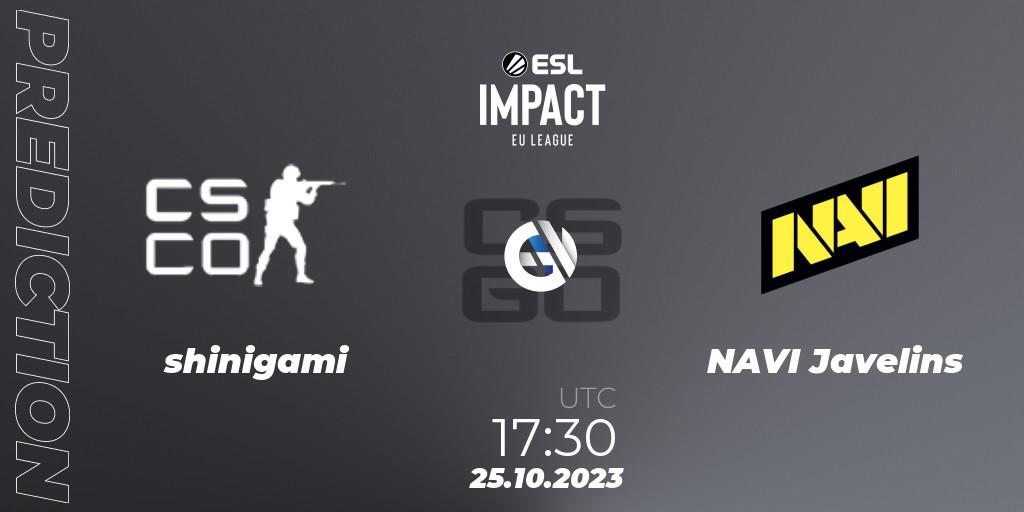 Prognoza shinigami - NAVI Javelins. 25.10.2023 at 17:30, Counter-Strike (CS2), ESL Impact League Season 4: European Division