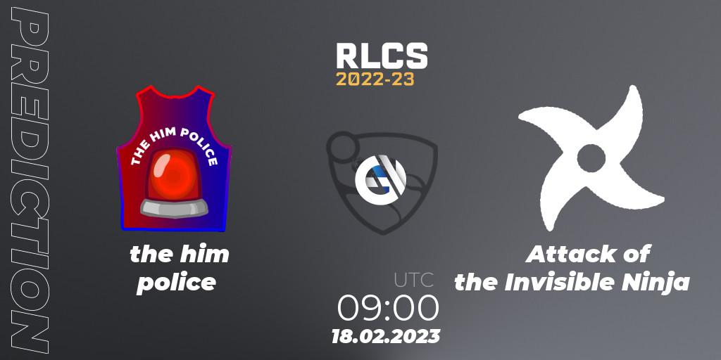Prognoza the him police - Attack of the Invisible Ninja. 18.02.2023 at 09:00, Rocket League, RLCS 2022-23 - Winter: Oceania Regional 2 - Winter Cup