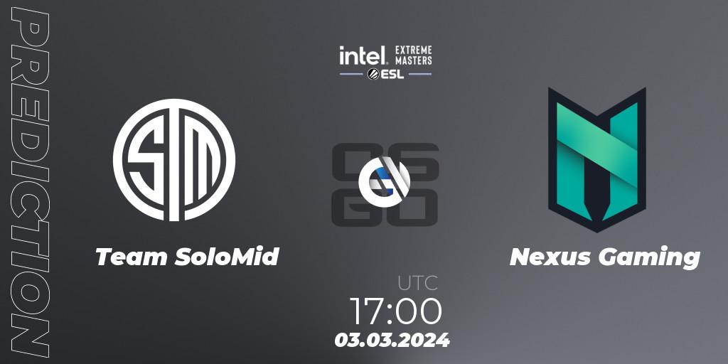 Prognoza Team SoloMid - Nexus Gaming. 03.03.24, CS2 (CS:GO), Intel Extreme Masters Dallas 2024: European Open Qualifier #1