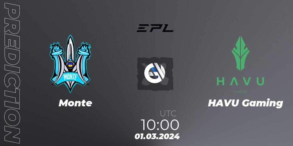 Prognoza Monte - HAVU Gaming. 01.03.2024 at 10:31, Dota 2, European Pro League Season 17: Division 2