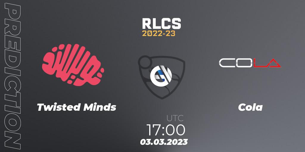 Prognoza Twisted Minds - Cola. 03.03.2023 at 17:00, Rocket League, RLCS 2022-23 - Winter: Middle East and North Africa Regional 3 - Winter Invitational