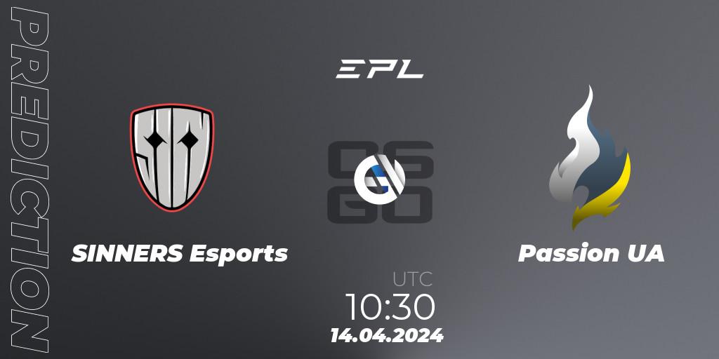 Prognoza SINNERS Esports - Passion UA. 14.04.2024 at 11:15, Counter-Strike (CS2), European Pro League Season 15