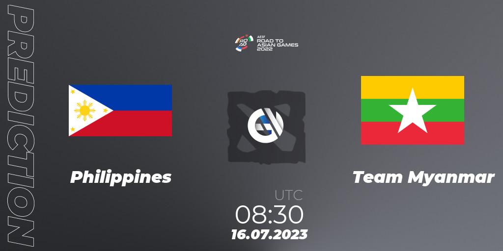 Prognoza Philippines - Team Myanmar. 16.07.2023 at 08:30, Dota 2, 2022 AESF Road to Asian Games - Southeast Asia
