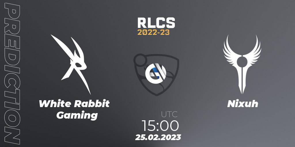 Prognoza White Rabbit Gaming - Nixuh. 25.02.2023 at 15:00, Rocket League, RLCS 2022-23 - Winter: Sub-Saharan Africa Regional 3 - Winter Invitational