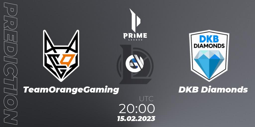 Prognoza TeamOrangeGaming - DKB Diamonds. 15.02.2023 at 20:00, LoL, Prime League 2nd Division Spring 2023 - Group Stage