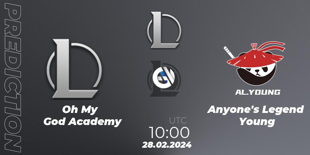 Prognoza Oh My God Academy - Anyone's Legend Young. 28.02.2024 at 10:00, LoL, LDL 2024 - Stage 1