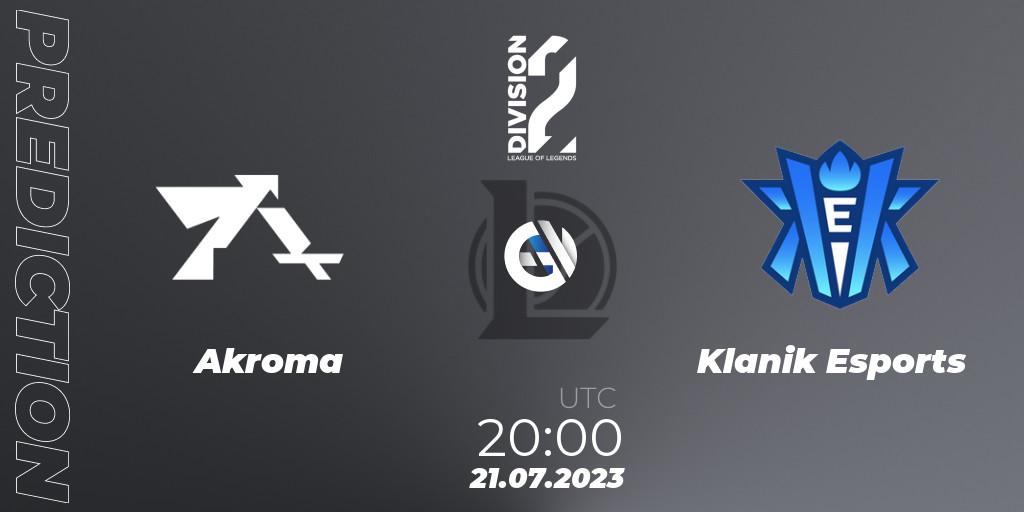 Prognoza Akroma - Klanik Esports. 21.07.2023 at 20:00, LoL, LFL Division 2 Summer 2023 - Group Stage