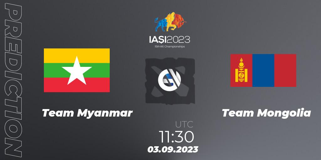 Prognoza Team Myanmar - Team Mongolia. 03.09.2023 at 12:30, Dota 2, IESF World Championship 2023