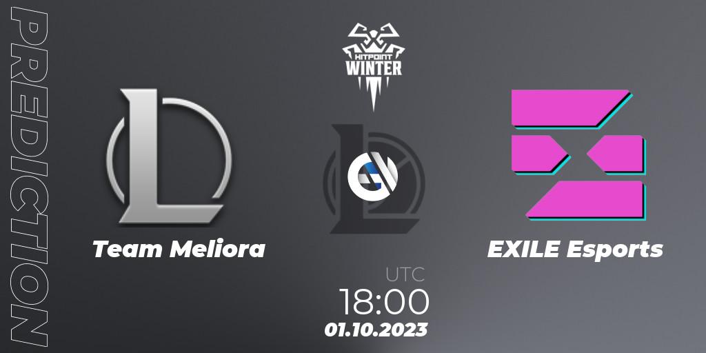 Prognoza Team Meliora - EXILE Esports. 01.10.2023 at 18:00, LoL, Hitpoint Masters Winter 2023 - Group Stage