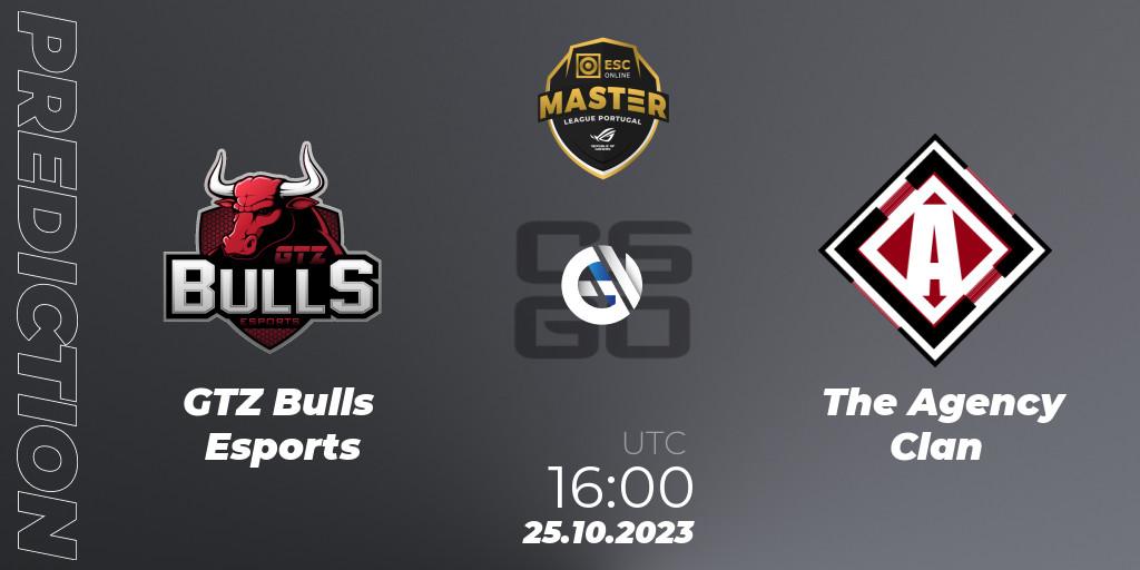 Prognoza GTZ Bulls Esports - The Agency Clan. 25.10.23, CS2 (CS:GO), Master League Portugal Season 12: Online Stage