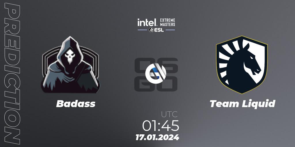 Prognoza Badass - Team Liquid. 17.01.2024 at 01:45, Counter-Strike (CS2), Intel Extreme Masters China 2024: North American Open Qualifier #1