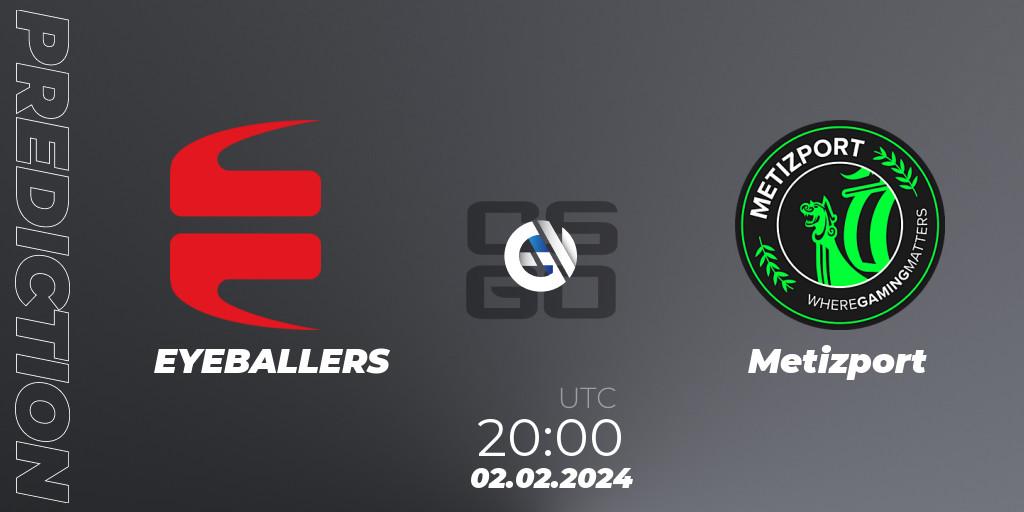 Prognoza EYEBALLERS - Metizport. 02.02.2024 at 20:00, Counter-Strike (CS2), Pelaajat Series Spring 2024 Nordics Open Qualifier 1