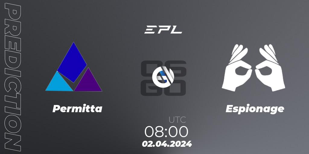 Prognoza Permitta - Espionage. 02.04.2024 at 08:00, Counter-Strike (CS2), European Pro League Season 16: Division 2