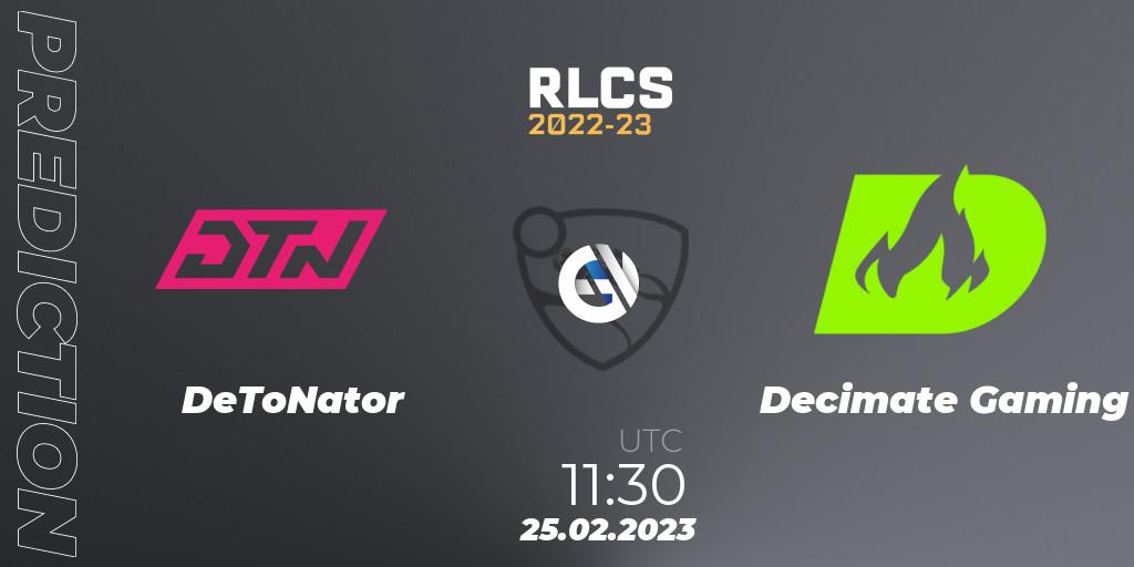 Prognoza DeToNator - Decimate Gaming. 25.02.2023 at 11:30, Rocket League, RLCS 2022-23 - Winter: Asia-Pacific Regional 3 - Winter Invitational