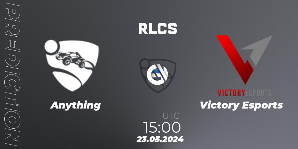 Prognoza Anything - Victory Esports. 23.05.2024 at 15:00, Rocket League, RLCS 2024 - Major 2: MENA Open Qualifier 6
