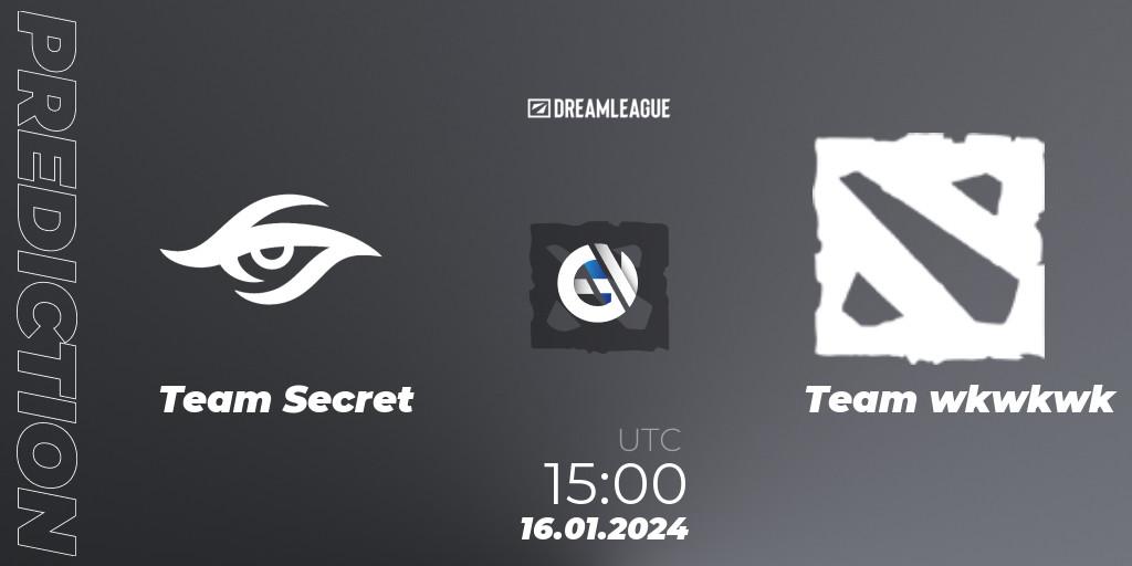 Prognoza Team Secret - Team wkwkwk. 16.01.24, Dota 2, DreamLeague Season 22: Western Europe Closed Qualifier