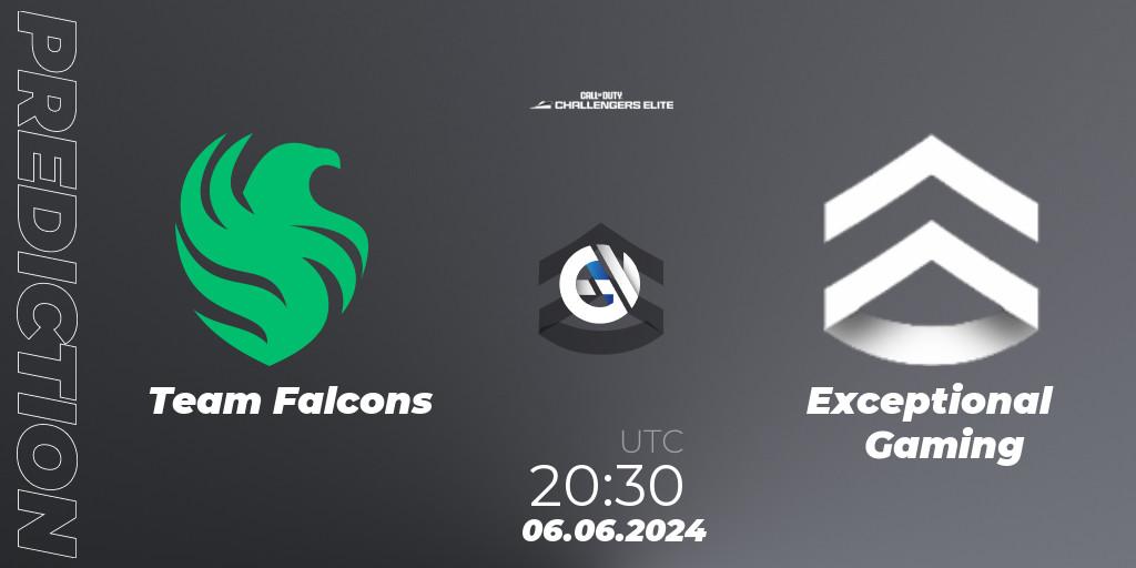 Prognoza Team Falcons - Exceptional Gaming. 06.06.2024 at 19:30, Call of Duty, Call of Duty Challengers 2024 - Elite 3: EU