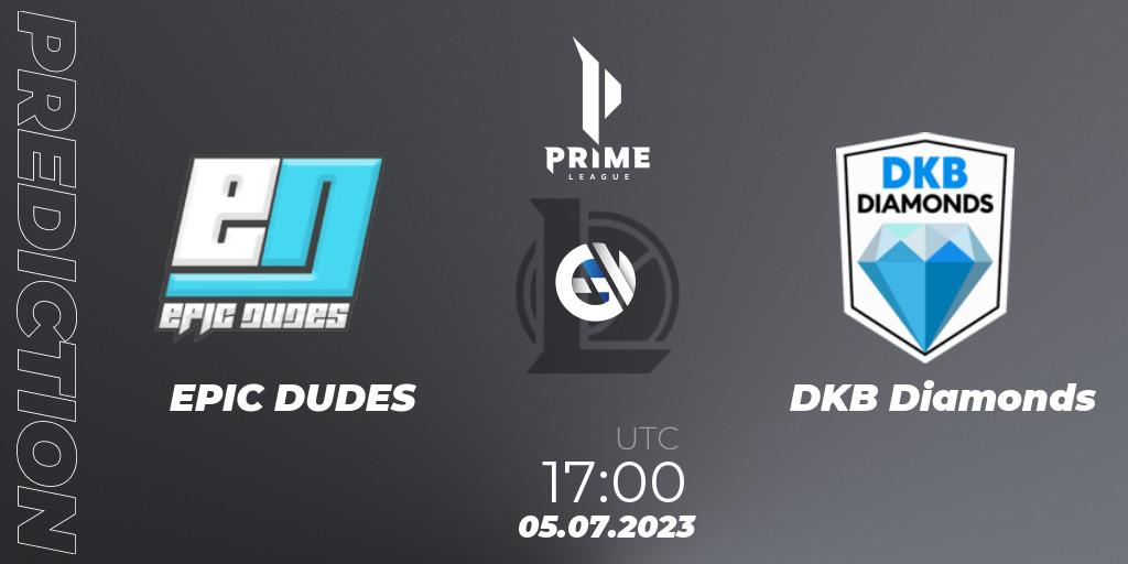 Prognoza EPIC DUDES - DKB Diamonds. 05.07.2023 at 17:00, LoL, Prime League 2nd Division Summer 2023