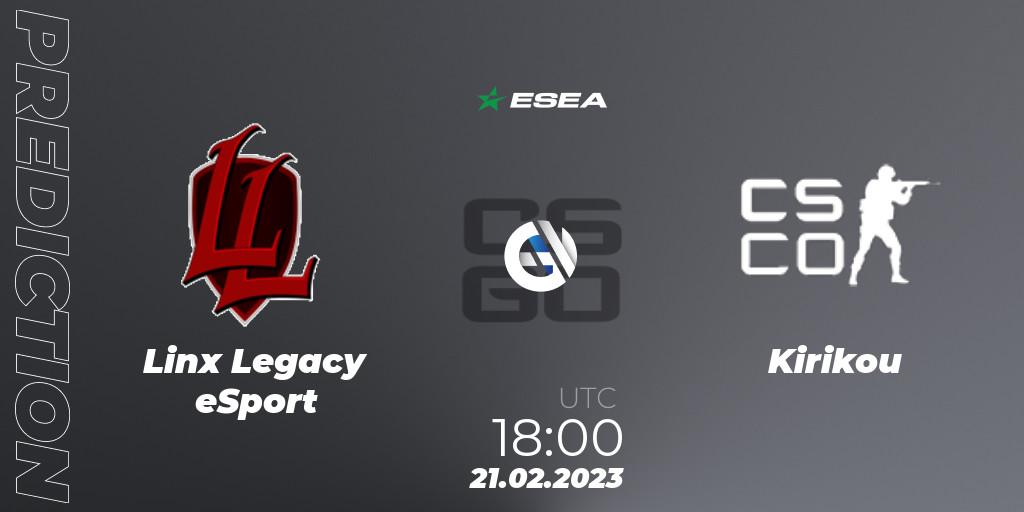 Prognoza Linx Legacy eSport - Kirikou. 26.02.2023 at 19:30, Counter-Strike (CS2), ESEA Season 44: Advanced Division - Europe