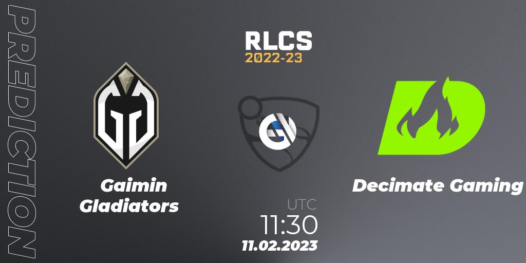 Prognoza Gaimin Gladiators - Decimate Gaming. 11.02.2023 at 11:30, Rocket League, RLCS 2022-23 - Winter: Asia-Pacific Regional 2 - Winter Cup