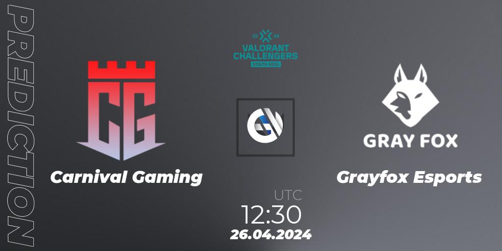 Prognoza Carnival Gaming - Grayfox Esports. 26.04.2024 at 12:30, VALORANT, VALORANT Challengers 2024 South Asia: Split 1 - Cup 2