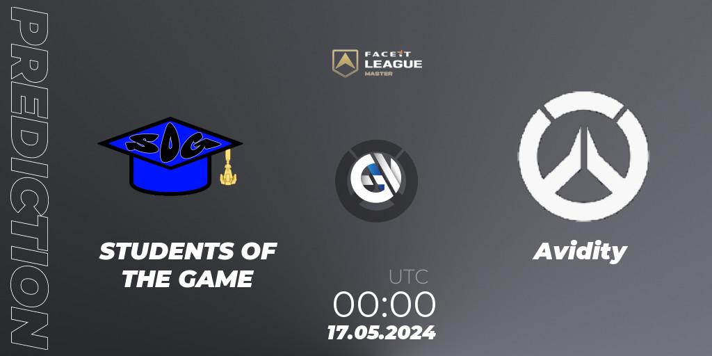 Prognoza STUDENTS OF THE GAME - Avidity. 17.05.2024 at 00:00, Overwatch, FACEIT League Season 1 - NA Master Road to EWC