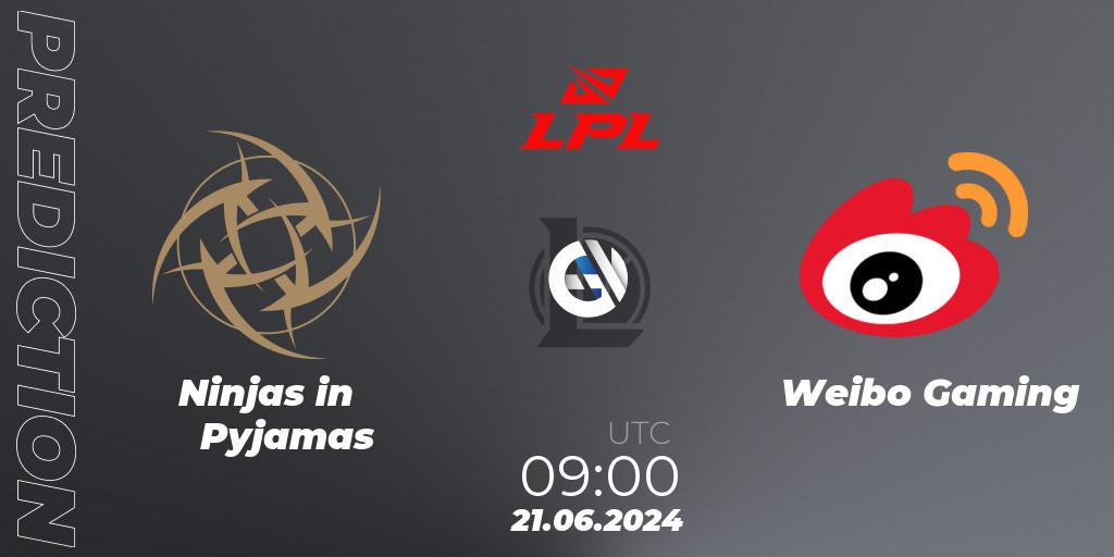 Prognoza Ninjas in Pyjamas - Weibo Gaming. 21.06.2024 at 11:00, LoL, LPL 2024 Summer - Group Stage