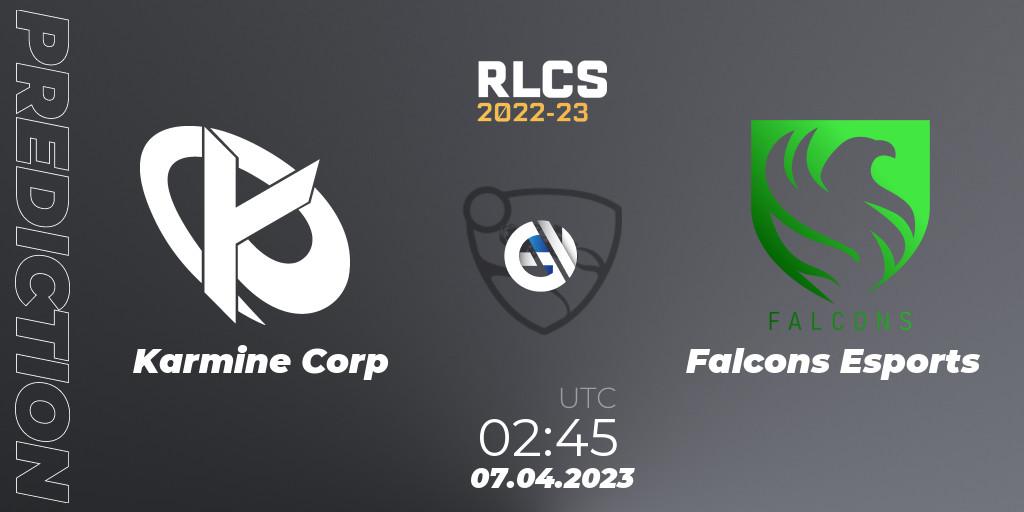 Prognoza Karmine Corp - Falcons Esports. 07.04.2023 at 01:00, Rocket League, RLCS 2022-23 - Winter Split Major