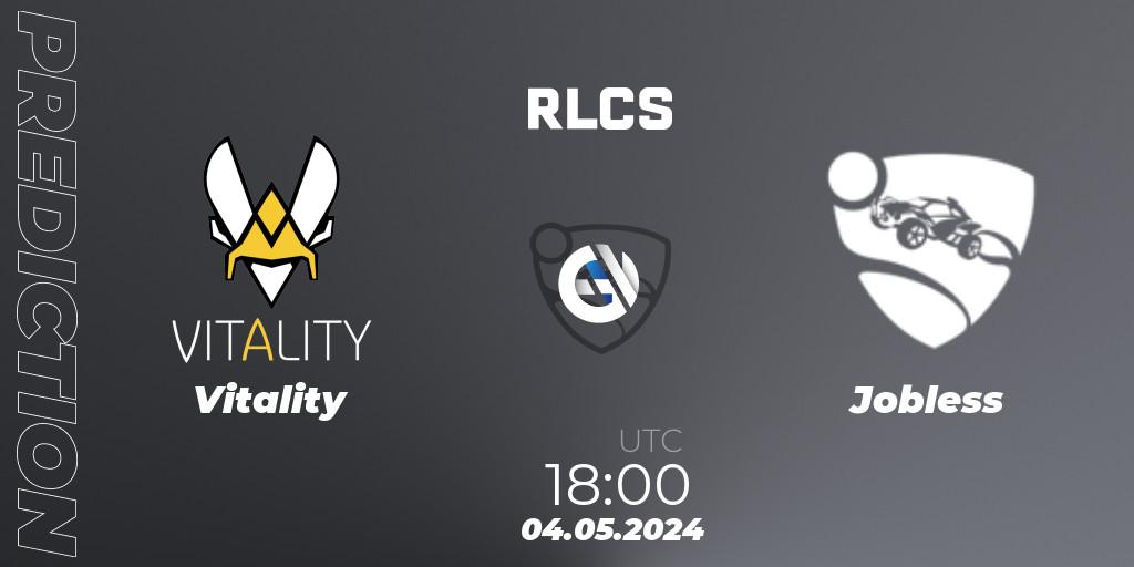 Prognoza Vitality - Jobless. 04.05.2024 at 17:00, Rocket League, RLCS 2024 - Major 2: EU Open Qualifier 4
