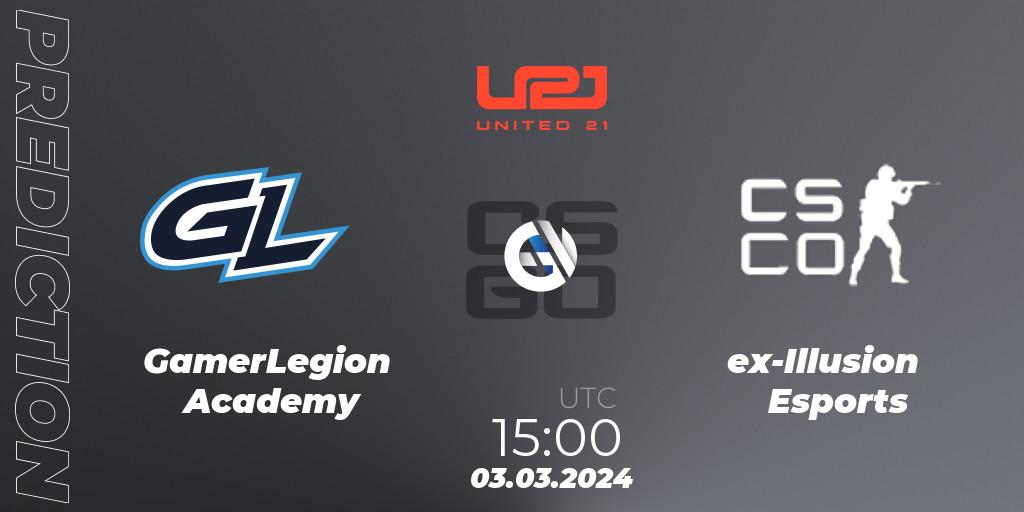 Prognoza GamerLegion Academy - ex-Illusion Esports. 03.03.2024 at 15:00, Counter-Strike (CS2), United21 Season 11: Division 2