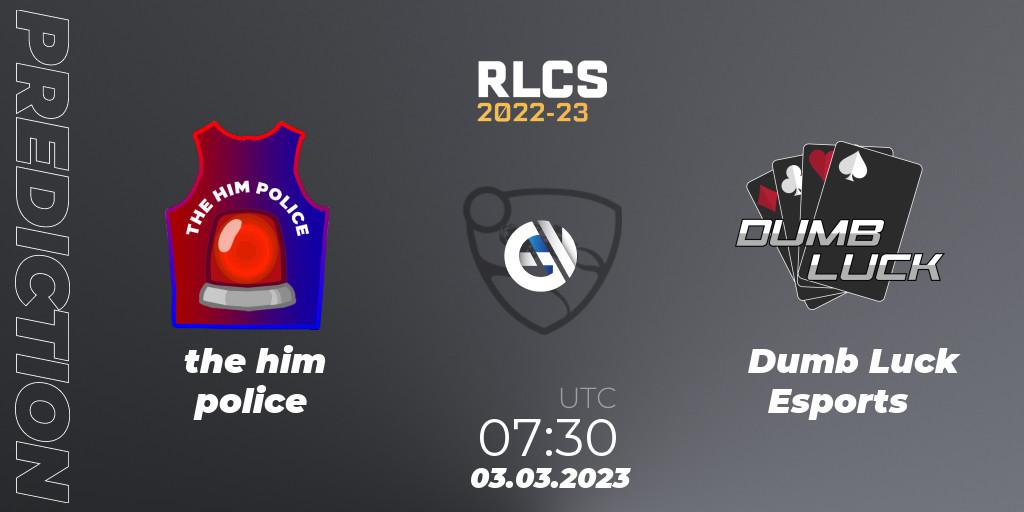 Prognoza the him police - Dumb Luck Esports. 03.03.2023 at 07:30, Rocket League, RLCS 2022-23 - Winter: Oceania Regional 3 - Winter Invitational