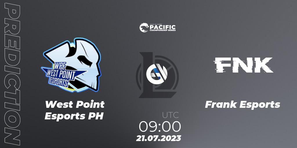 Prognoza West Point Esports PH - Frank Esports. 21.07.2023 at 09:00, LoL, PACIFIC Championship series Group Stage