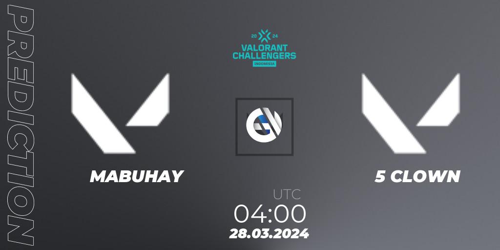 Prognoza MABUHAY - 5 CLOWN. 28.03.2024 at 04:00, VALORANT, VALORANT Challengers Indonesia 2024: Split 1