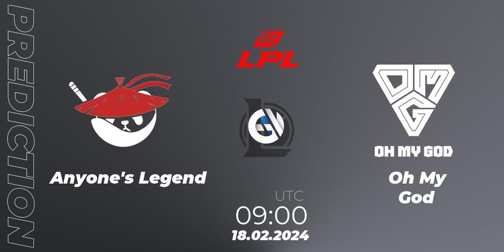 Prognoza Anyone's Legend - Oh My God. 18.02.2024 at 09:00, LoL, LPL Spring 2024 - Group Stage