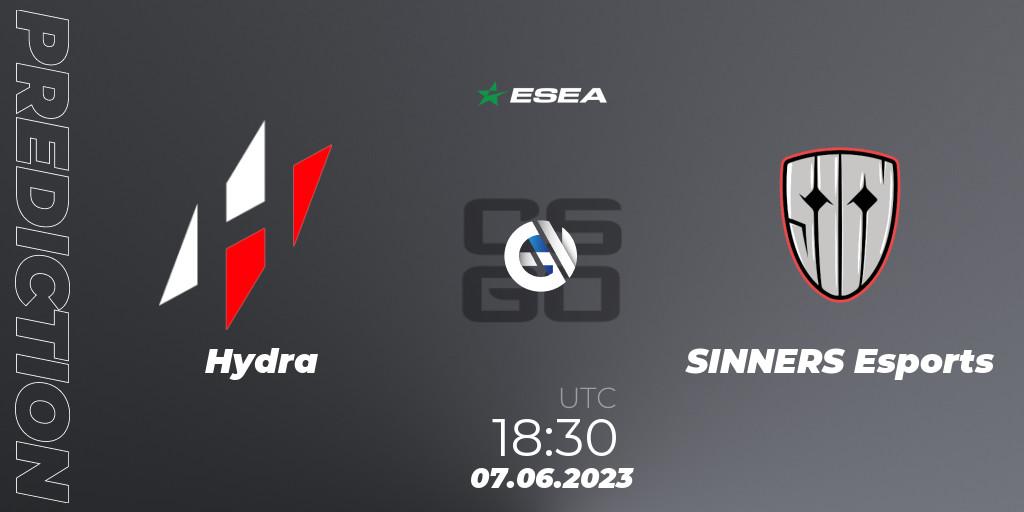 Prognoza Hydra - SINNERS Esports. 07.06.2023 at 16:15, Counter-Strike (CS2), ESEA Advanced Season 45 Europe
