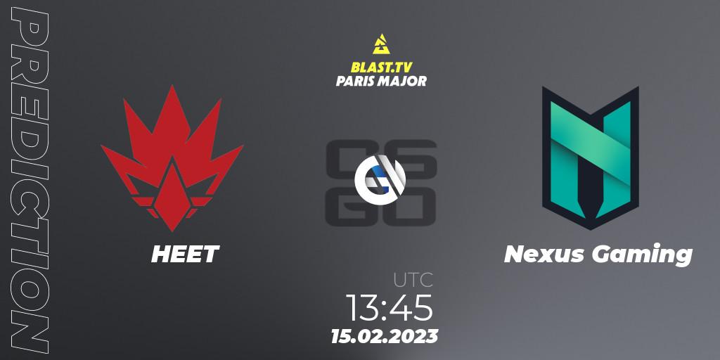 Prognoza HEET - Nexus Gaming. 15.02.2023 at 13:45, Counter-Strike (CS2), BLAST.tv Paris Major 2023 Europe RMR Open Qualifier 2