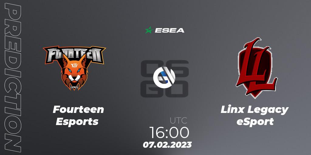 Prognoza Fourteen Esports - Linx Legacy eSport. 17.02.23, CS2 (CS:GO), ESEA Season 44: Advanced Division - Europe