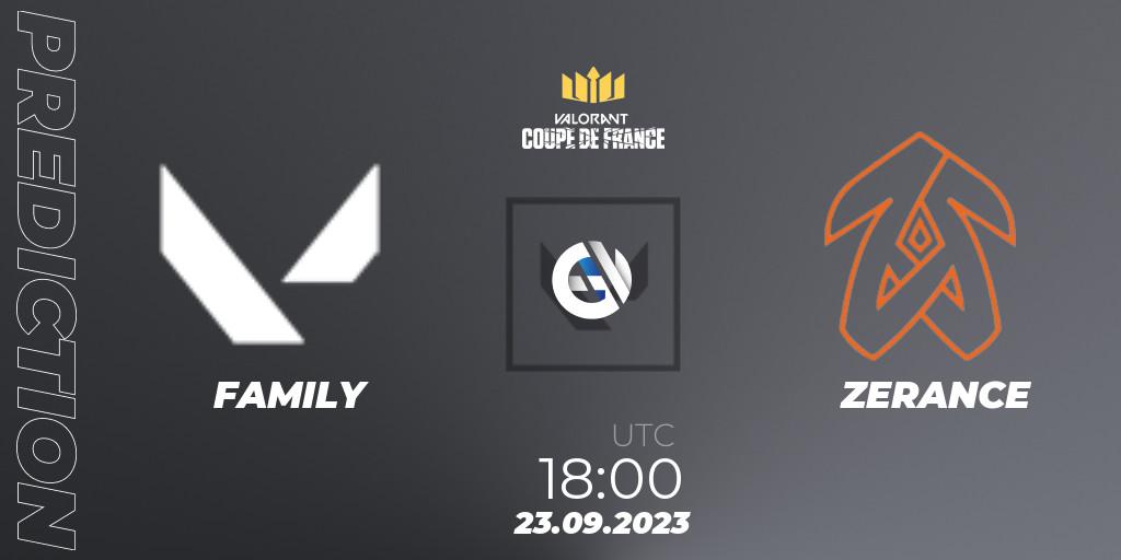 Prognoza FAMILY - ZERANCE. 23.09.2023 at 18:00, VALORANT, VCL France: Revolution - Coupe De France 2023