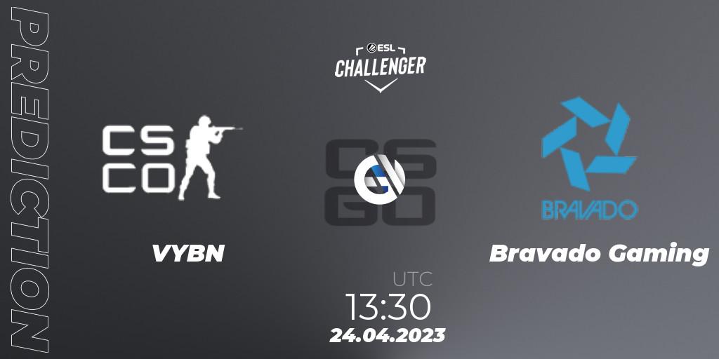 Prognoza VYBN - Bravado Gaming. 24.04.2023 at 13:30, Counter-Strike (CS2), ESL Challenger Katowice 2023: South African Qualifier