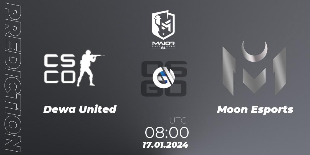 Prognoza DEWA United - Moon Esports. 17.01.24, CS2 (CS:GO), PGL CS2 Major Copenhagen 2024 Asia RMR Open Qualifier