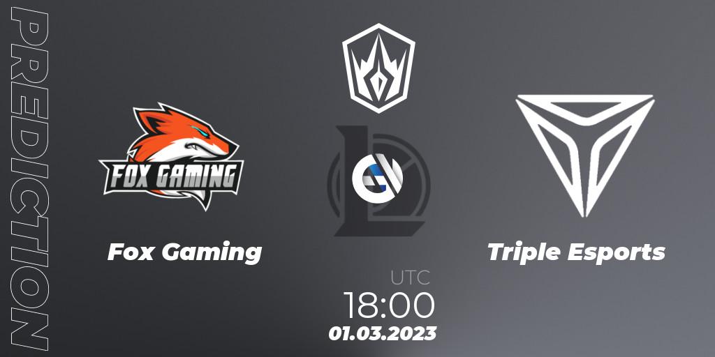 Prognoza Fox Gaming - Triple Esports. 01.03.2023 at 18:30, LoL, Arabian League Spring 2023